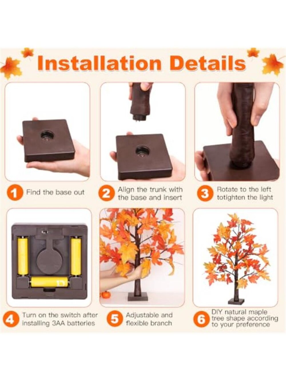 2 Pack 24 Inch Maple Tree Fall Thanksgiving Table Decorations with 48LED - Picture 5 of 6
